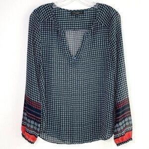 SANCTUARY Boho Print Patterned Semi-Sheer Long Sleeve Blouse Women's Small